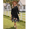 Zeagoo Fall Dresses for Women Long Sleeve Midi Dress Casual A Line Dresses 2026 Pleated Flare Dress with Pockets(Black Floral 01)