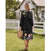 Zeagoo Fall Dresses for Women Long Sleeve Midi Dress Casual A Line Dresses 2026 Pleated Flare Dress with Pockets(Black Floral 01)