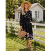 Zeagoo Fall Dresses for Women Long Sleeve Midi Dress Casual A Line Dresses 2026 Pleated Flare Dress with Pockets(Black Floral 01)