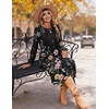 Zeagoo Fall Dresses for Women Long Sleeve Midi Dress Casual A Line Dresses 2026 Pleated Flare Dress with Pockets(Black Floral 01)