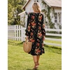Zeagoo Fall Dresses for Women Long Sleeve Midi Dress Casual A Line Dresses 2026 Pleated Flare Dress with Pockets(Black Floral 02)