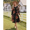 Zeagoo Fall Dresses for Women Long Sleeve Midi Dress Casual A Line Dresses 2026 Pleated Flare Dress with Pockets(Black Floral 02)