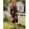 Zeagoo Fall Dresses for Women Long Sleeve Midi Dress Casual A Line Dresses 2026 Pleated Flare Dress with Pockets(Black Floral 02)