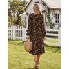 Zeagoo Fall Dresses for Women Long Sleeve Midi Dress Casual A Line Dresses 2026 Pleated Flare Dress with Pockets(Brown Floral)