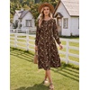 Zeagoo Fall Dresses for Women Long Sleeve Midi Dress Casual A Line Dresses 2026 Pleated Flare Dress with Pockets(Brown Floral)