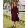 Zeagoo Fall Dresses for Women Long Sleeve Midi Dress Casual A Line Dresses 2026 Pleated Flare Dress with Pockets(Burgundy)