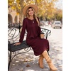 Zeagoo Fall Dresses for Women Long Sleeve Midi Dress Casual A Line Dresses 2026 Pleated Flare Dress with Pockets(Burgundy)