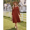 Zeagoo Fall Dresses for Women Long Sleeve Midi Dress Casual A Line Dresses 2026 Pleated Flare Dress with Pockets(Caramel)