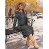 Zeagoo Fall Dresses for Women Long Sleeve Midi Dress Casual A Line Dresses 2026 Pleated Flare Dress with Pockets(Chic Blue Printed)