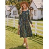 Zeagoo Fall Dresses for Women Long Sleeve Midi Dress Casual A Line Dresses 2026 Pleated Flare Dress with Pockets(Chic Blue Printed)