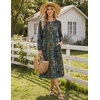 Zeagoo Fall Dresses for Women Long Sleeve Midi Dress Casual A Line Dresses 2026 Pleated Flare Dress with Pockets(Chic Blue Printed)