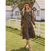 Zeagoo Fall Dresses for Women Long Sleeve Midi Dress Casual A Line Dresses 2026 Pleated Flare Dress with Pockets(Chic Brown Printed)