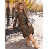 Zeagoo Fall Dresses for Women Long Sleeve Midi Dress Casual A Line Dresses 2026 Pleated Flare Dress with Pockets(Chic Brown Printed)