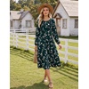 Zeagoo Fall Dresses for Women Long Sleeve Midi Dress Casual A Line Dresses 2026 Pleated Flare Dress with Pockets(Deep Green Floral)
