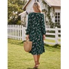 Zeagoo Fall Dresses for Women Long Sleeve Midi Dress Casual A Line Dresses 2026 Pleated Flare Dress with Pockets(Deep Green Floral)