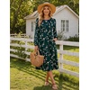Zeagoo Fall Dresses for Women Long Sleeve Midi Dress Casual A Line Dresses 2026 Pleated Flare Dress with Pockets(Deep Green Floral)