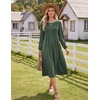 Zeagoo Fall Dresses for Women Long Sleeve Midi Dress Casual A Line Dresses 2026 Pleated Flare Dress with Pockets(Dusty Green)