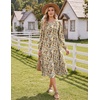 Zeagoo Fall Dresses for Women Long Sleeve Midi Dress Casual A Line Dresses 2026 Pleated Flare Dress with Pockets(Khaki Floral)