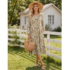 Zeagoo Fall Dresses for Women Long Sleeve Midi Dress Casual A Line Dresses 2026 Pleated Flare Dress with Pockets(Khaki Floral)