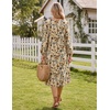 Zeagoo Fall Dresses for Women Long Sleeve Midi Dress Casual A Line Dresses 2026 Pleated Flare Dress with Pockets(Khaki Floral)