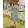 Zeagoo Fall Dresses for Women Long Sleeve Midi Dress Casual A Line Dresses 2026 Pleated Flare Dress with Pockets(Light Green Floral)