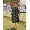 Zeagoo Fall Dresses for Women Long Sleeve Midi Dress Casual A Line Dresses 2026 Pleated Flare Dress with Pockets(Little Green Flower)