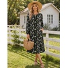 Zeagoo Fall Dresses for Women Long Sleeve Midi Dress Casual A Line Dresses 2026 Pleated Flare Dress with Pockets(Little Green Flower)