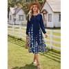 Zeagoo Fall Dresses for Women Long Sleeve Midi Dress Casual A Line Dresses 2026 Pleated Flare Dress with Pockets(Navy Floral)