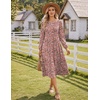 Zeagoo Fall Dresses for Women Long Sleeve Midi Dress Casual A Line Dresses 2026 Pleated Flare Dress with Pockets(Pink Floral)