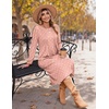 Zeagoo Fall Dresses for Women Long Sleeve Midi Dress Casual A Line Dresses 2026 Pleated Flare Dress with Pockets(Pink Polka Dot)