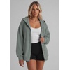 Zeagoo Hoodie for Women Hooded Sweatshirt Button Hoodies With Pockets Comfy Fleece Jackets 2026 Fashion S-3XL(Gray-green)