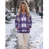 Zeagoo Hoodies for Women Casual Button Sweatshirt Oversized Fall Clothes(Purple Plaid)