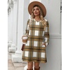 Zeagoo Long Sleeve Tunic Dress Button Crew Neck Casual Fall A-Line Dress(A02-browm Plaid)