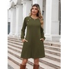 Zeagoo Long Sleeve Tunic Dress Button Crew Neck Casual Fall A-Line Dress(Army Green)