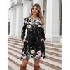 Zeagoo Long Sleeve Tunic Dress Button Crew Neck Casual Fall A-Line Dress(Black Floral)