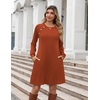 Zeagoo Long Sleeve Tunic Dress Button Crew Neck Casual Fall A-Line Dress(Caramel)