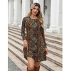 Zeagoo Long Sleeve Tunic Dress Button Crew Neck Casual Fall A-Line Dress(Chic Printed)