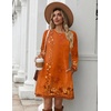 Zeagoo Long Sleeve Tunic Dress Button Crew Neck Casual Fall A-Line Dress(Orange Floral)