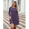 Zeagoo Long Sleeve Tunic Dress Button Crew Neck Casual Fall A-Line Dress(Purple)