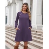 Zeagoo Long Sleeve Tunic Dress Button Crew Neck Casual Fall A-Line Dress(Purple)