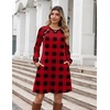 Zeagoo Long Sleeve Tunic Dress Button Crew Neck Casual Fall A-Line Dress(Red Plaid)