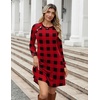 Zeagoo Long Sleeve Tunic Dress Button Crew Neck Casual Fall A-Line Dress(Red Plaid)