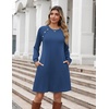 Zeagoo Long Sleeve Tunic Dress Button Crew Neck Casual Fall A-Line Dress(Solid Blue)