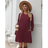 Zeagoo Long Sleeve Tunic Dress Button Crew Neck Casual Fall A-Line Dress(Wine Red)