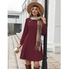 Zeagoo Long Sleeve Tunic Dress Button Crew Neck Casual Fall A-Line Dress(Wine Red)