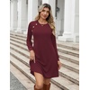 Zeagoo Long Sleeve Tunic Dress Button Crew Neck Casual Fall A-Line Dress(Wine Red)