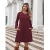 Zeagoo Long Sleeve Tunic Dress Button Crew Neck Casual Fall A-Line Dress(Wine Red)