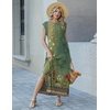 Zeagoo Summer Dresses for Women 2026 Long Maxi Sundresses Loose Split Wrinkle-Free Beach Travel Vacation Clothes(Green Ethnic Pattern)