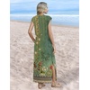 Zeagoo Summer Dresses for Women 2026 Long Maxi Sundresses Loose Split Wrinkle-Free Beach Travel Vacation Clothes(Green Ethnic Pattern)