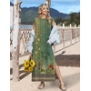 Zeagoo Summer Dresses for Women 2026 Long Maxi Sundresses Loose Split Wrinkle-Free Beach Travel Vacation Clothes(Green Ethnic Pattern)